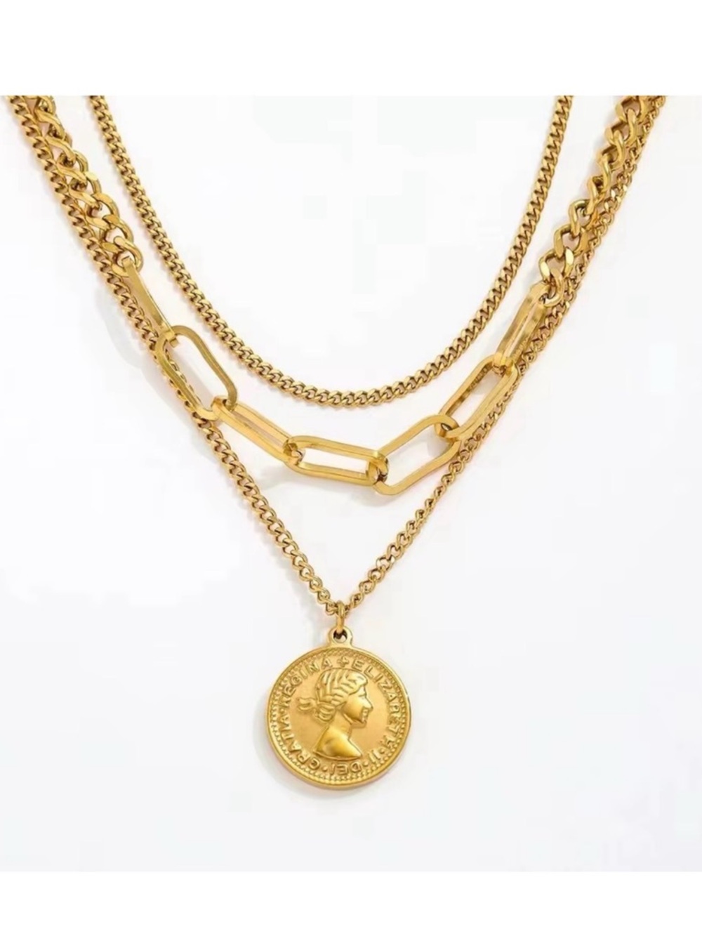 18K Gold Plated Layered Coin Pendant Necklace